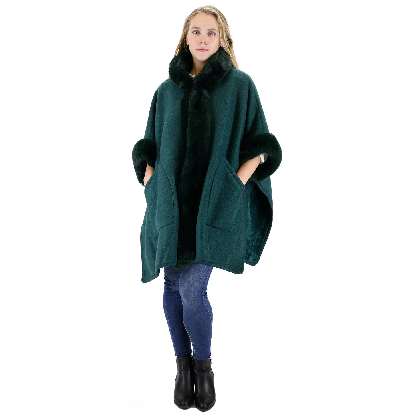 FUR POCKET HOODIE SHAWL P4028 (3PC)