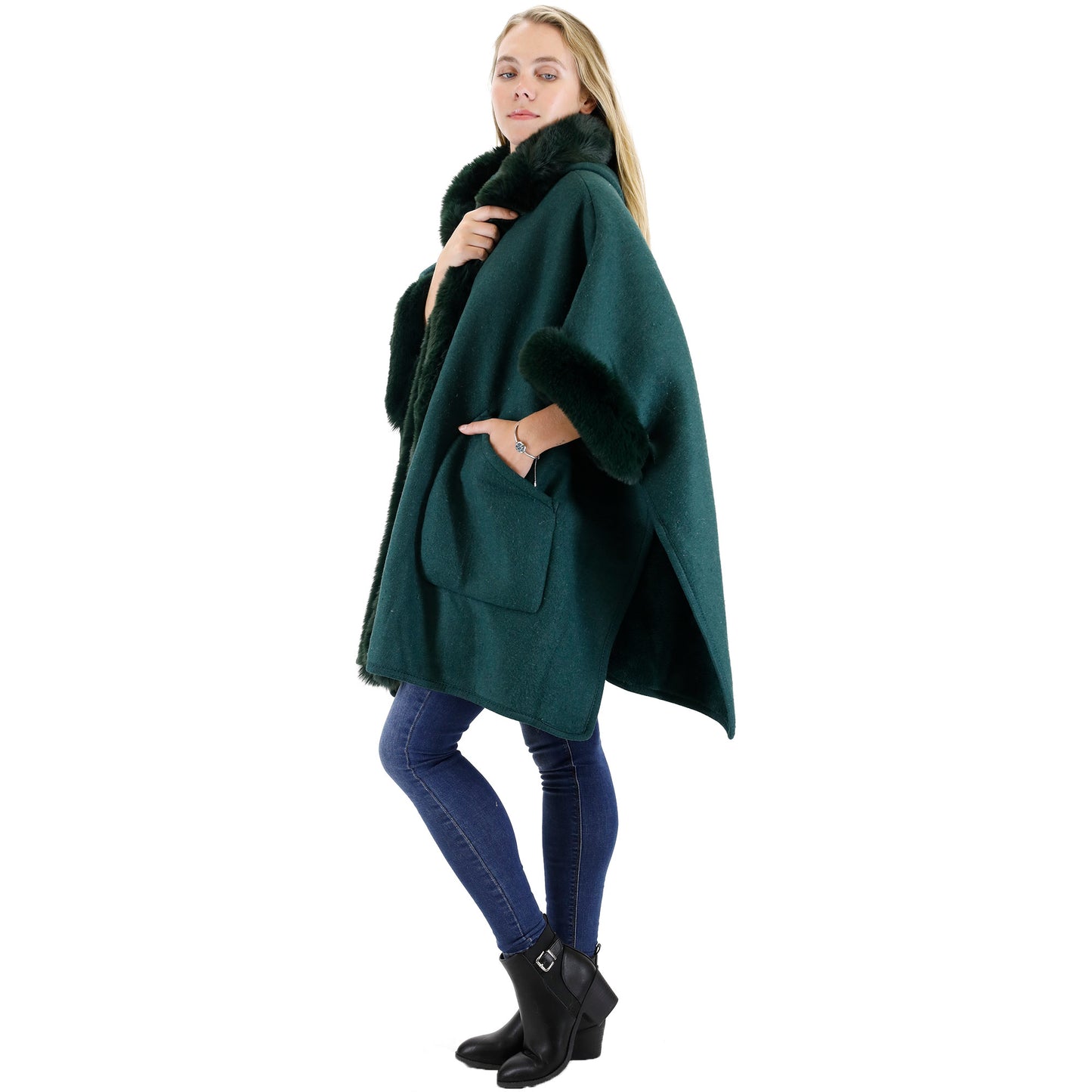 FUR POCKET HOODIE SHAWL P4028 (3PC)