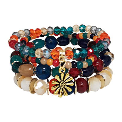 Flower Charm Glass Bead Bracelet BR2521-70.(12PC)