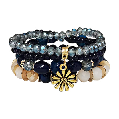 Flower Charm Glass Bead Bracelet BR2521-70.(12PC)