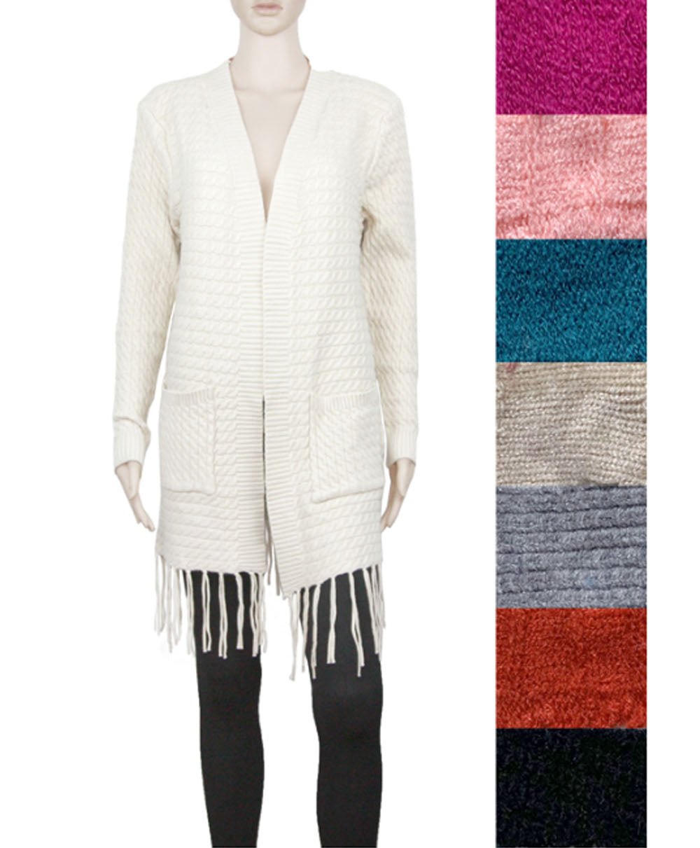 KNITTED POCKET FRINGED CARDIGAN 3370 (8PC)