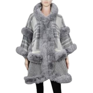 WINTER SHAWL WITH FAUX FUR TRIM CAPE P4334 (3PC)