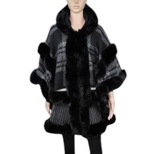 WINTER SHAWL WITH FAUX FUR TRIM CAPE P4334 (3PC)