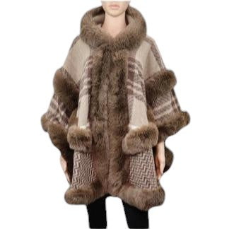 WINTER SHAWL WITH FAUX FUR TRIM CAPE P4334 (3PC)