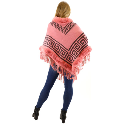 Monogram Pattern Fur Fringed Poncho P195 (12PC)