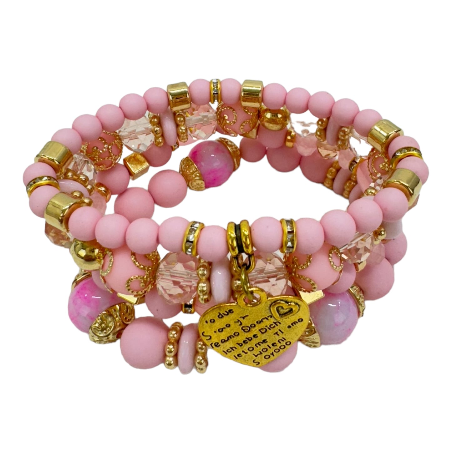 Natural Stone Heart Love Letter Charm Bracelet Set BR4228-5 (12PC)