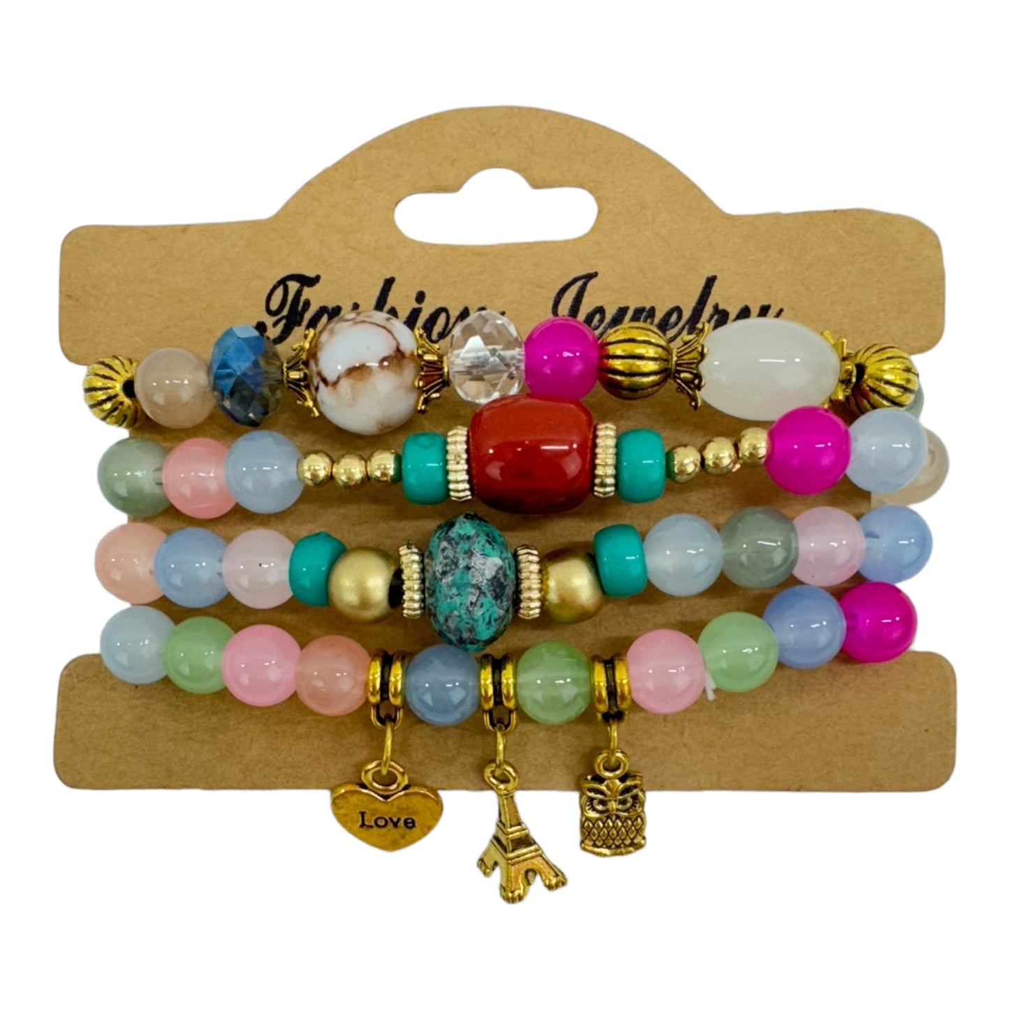 Natural Stone Multi Charm Bracelet Set BR4228-9 (12PC)