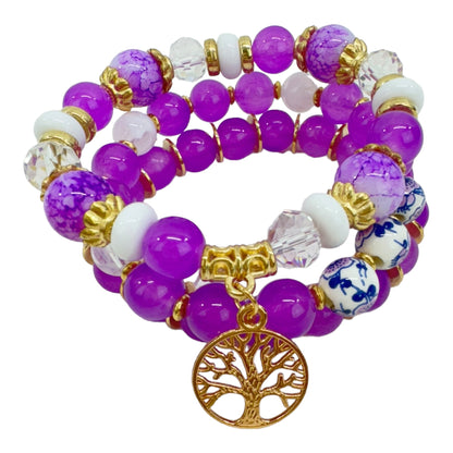 Natural Stone the Tree of Life Charm Bracelet Set BR4228-11 (12PC)