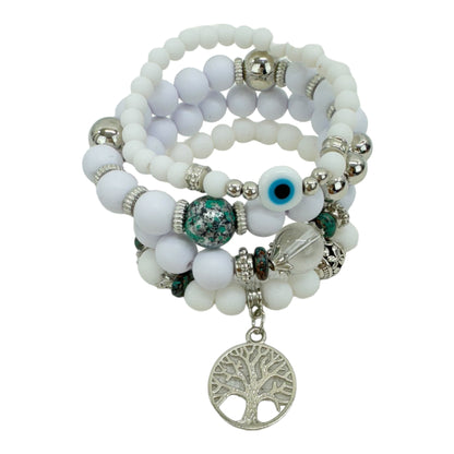 Natural Stone Evil Eye Bracelet Set BR4228-12 (12PC)