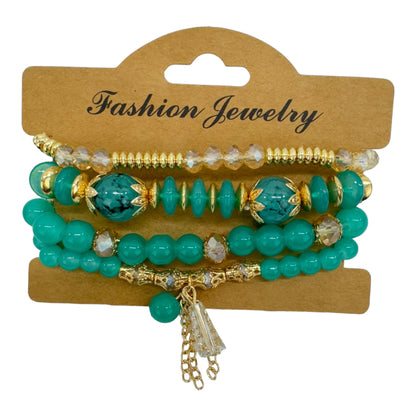Natural Stone Crystal Charm Bracelet Set  BR4228-15 (12PC)