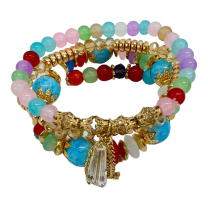 Natural Stone Crystal Charm Bracelet Set  BR4228-15 (12PC)