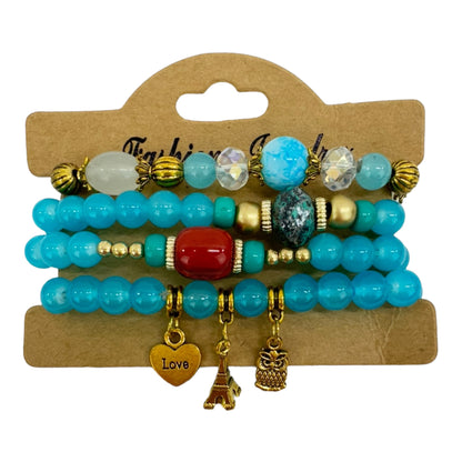 Natural Stone Multi Charm Bracelet Set BR4228-9 (12PC)