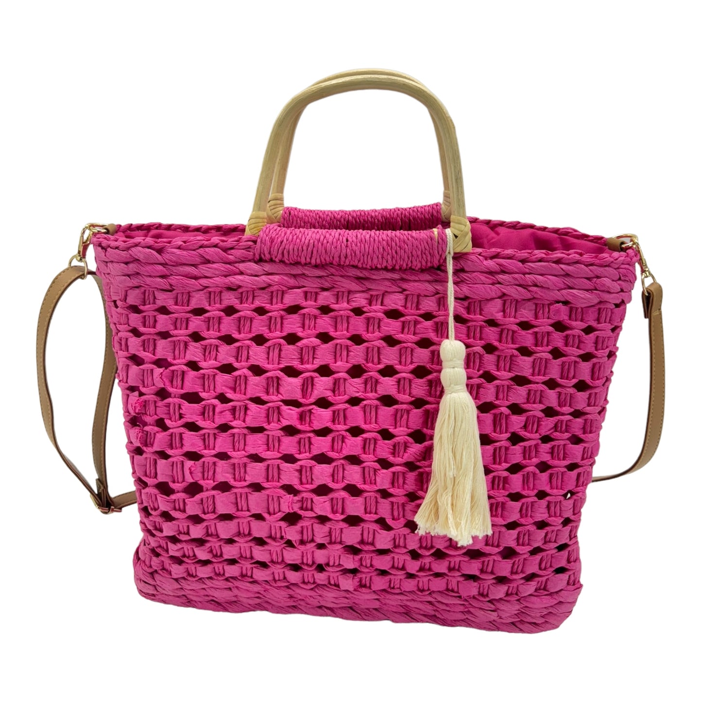Rattan Beach Tote Shoulder Bag With Tassel BG4225-2. (1pc)