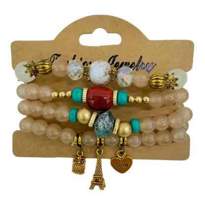 Natural Stone Multi Charm Bracelet Set BR4228-9 (12PC)