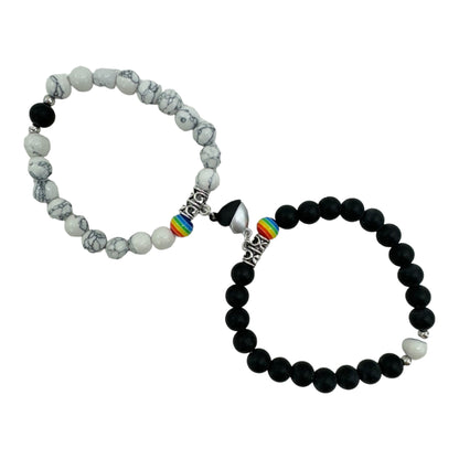 Natural Stone Magnetic Couples Friendship Bracelet BR4214-1.(12PC)