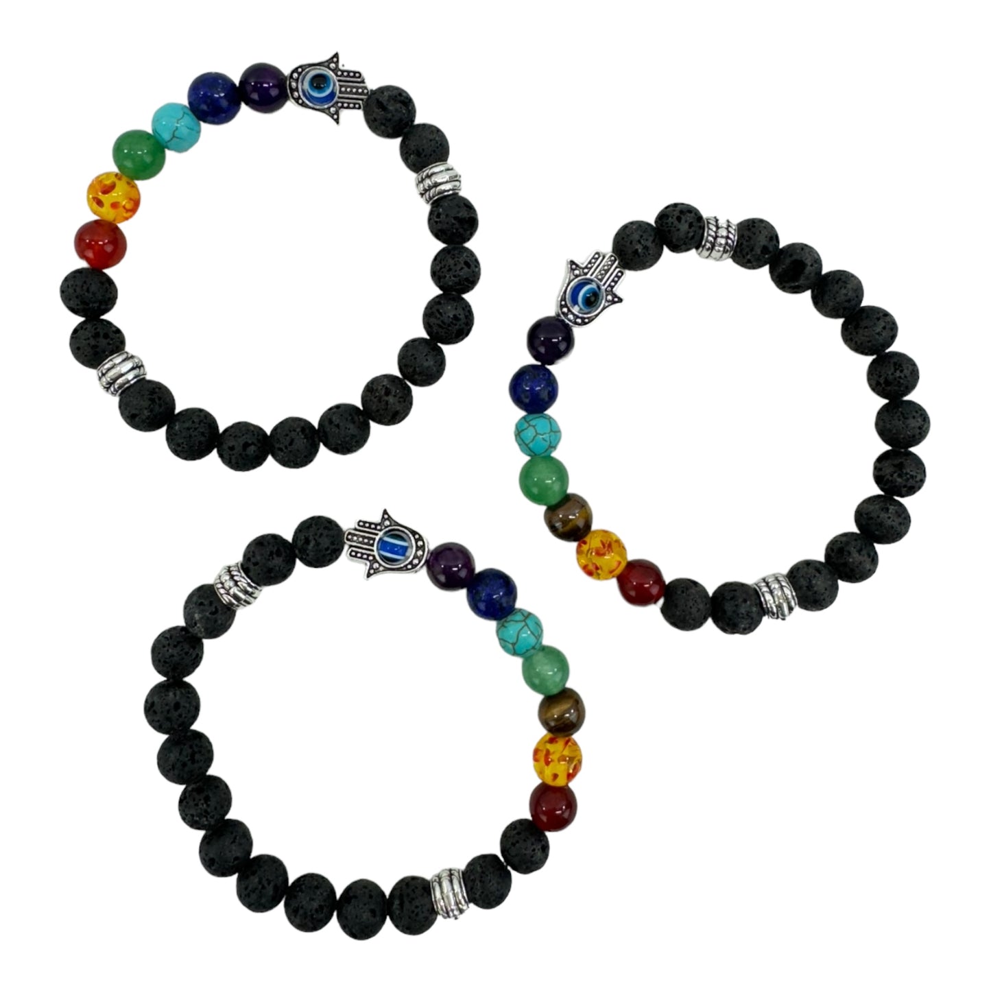 Lava Stone 7 Chakra Healing Bracelet BR4220-2 (12PC)
