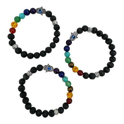 Lava Stone 7 Chakra Healing Bracelet BR4220-2 (12PC)