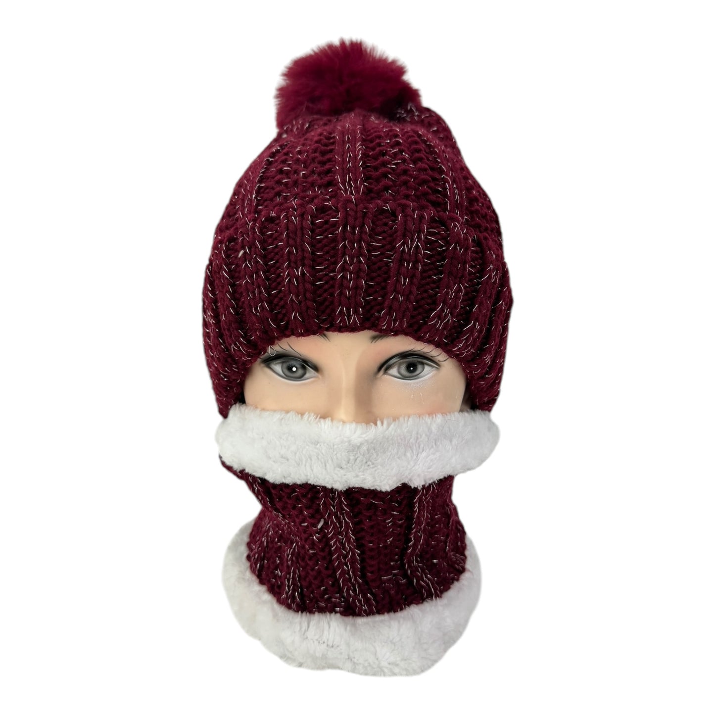 Pom Pom Knitted Beanie With Neck Warmer JH4730-4(12SET)