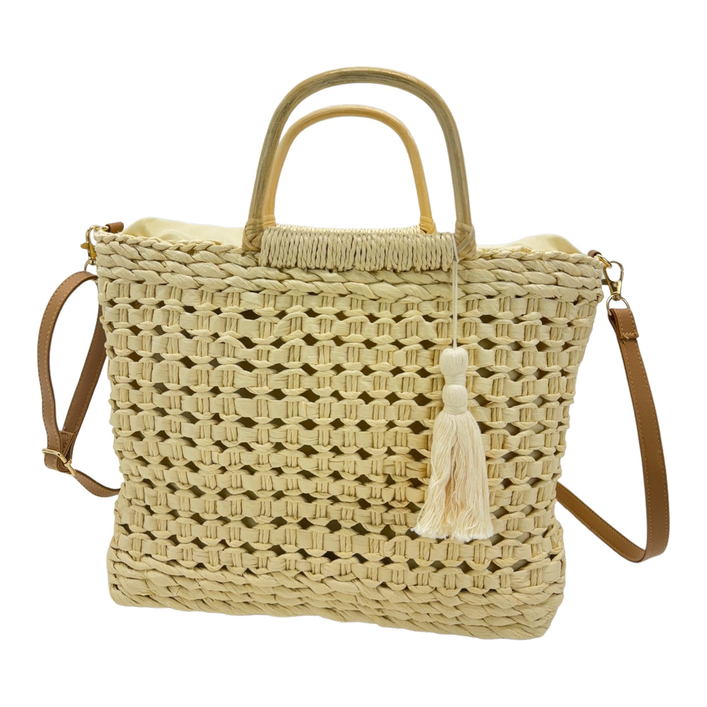 Rattan Beach Tote Shoulder Bag With Tassel BG4225-2. (1pc)