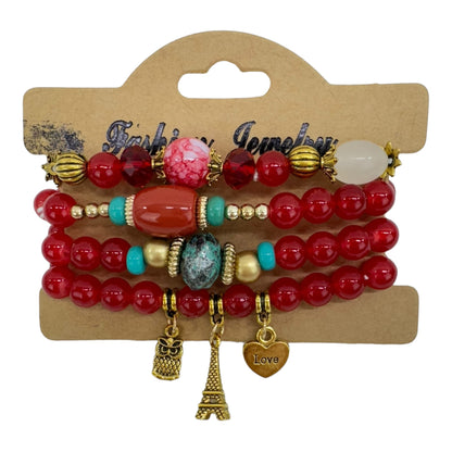 Natural Stone Multi Charm Bracelet Set BR4228-9 (12PC)