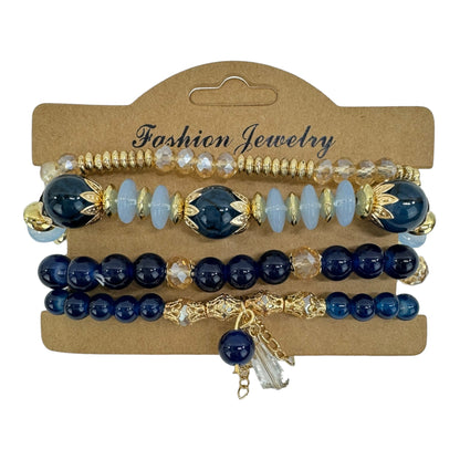 Natural Stone Crystal Charm Bracelet Set  BR4228-15 (12PC)