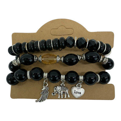 Natural Stone Elephant Charm Bracelet Set BR4228-17 (12PC)