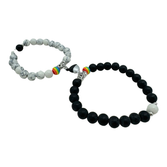 Natural Stone Magnetic Couples Friendship Bracelet BR4214-1.(12PC)
