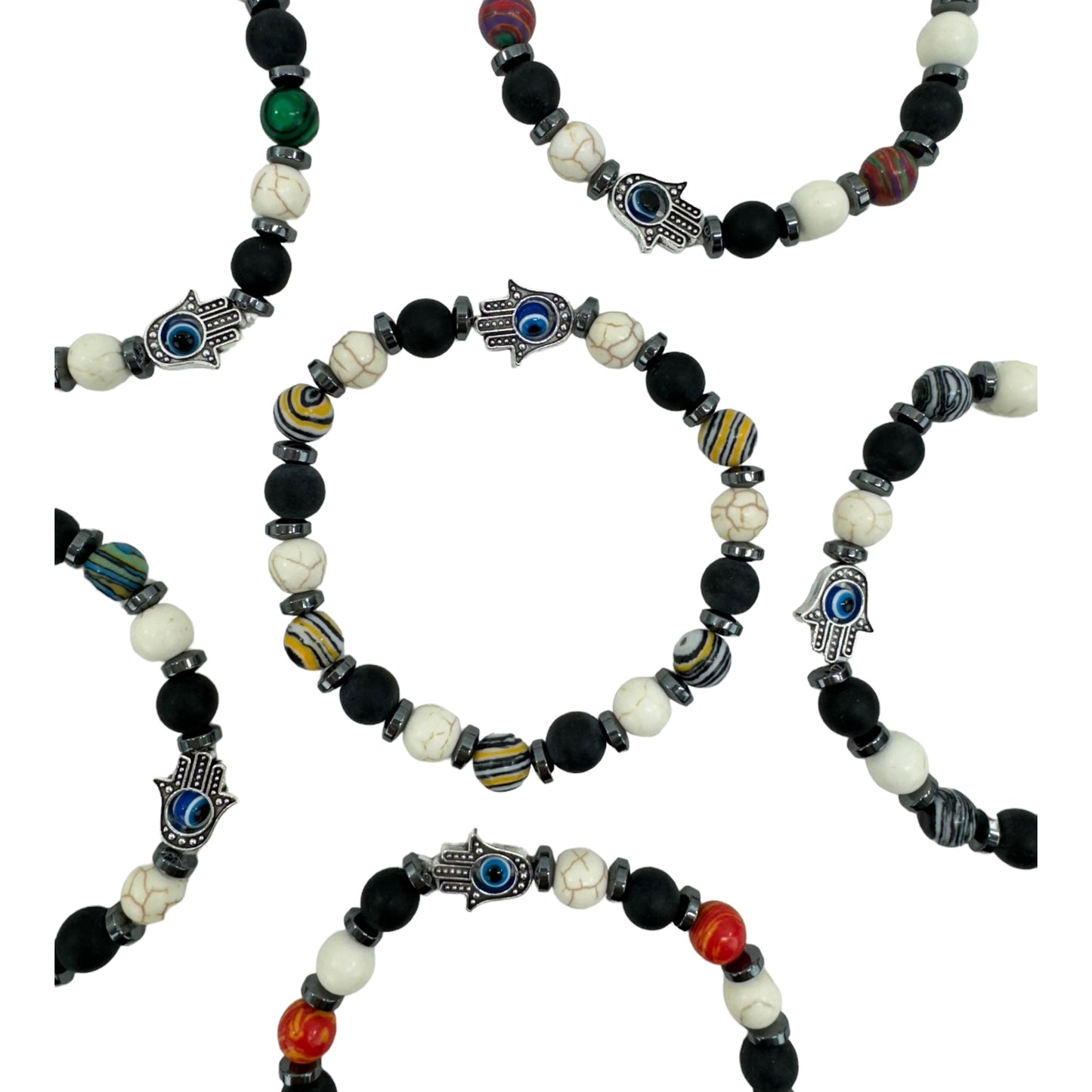 Natural Stone Hamsa Hand Bracelet BR4220-3 (12PC)