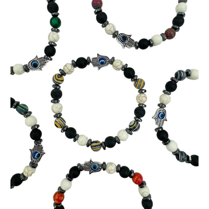 Natural Stone Hamsa Hand Bracelet BR4220-3 (12PC)