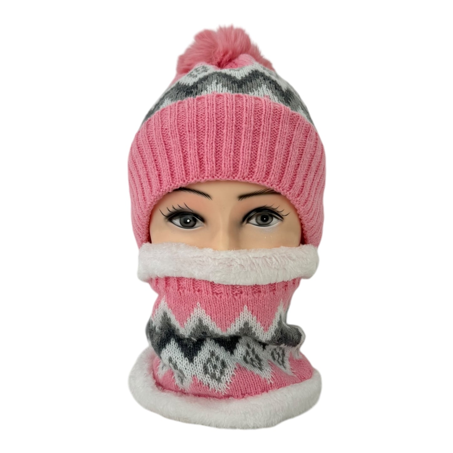 Pom Pom Knitted Beanie With Neck Warmer JH4730-5(12PCS)