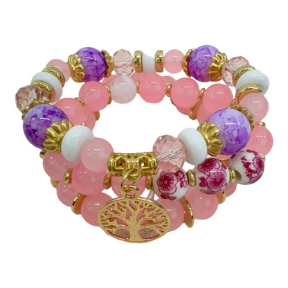 Natural Stone the Tree of Life Charm Bracelet Set BR4228-11 (12PC)