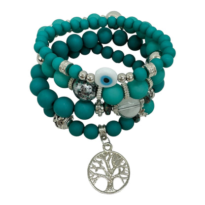 Natural Stone Evil Eye Bracelet Set BR4228-12 (12PC)