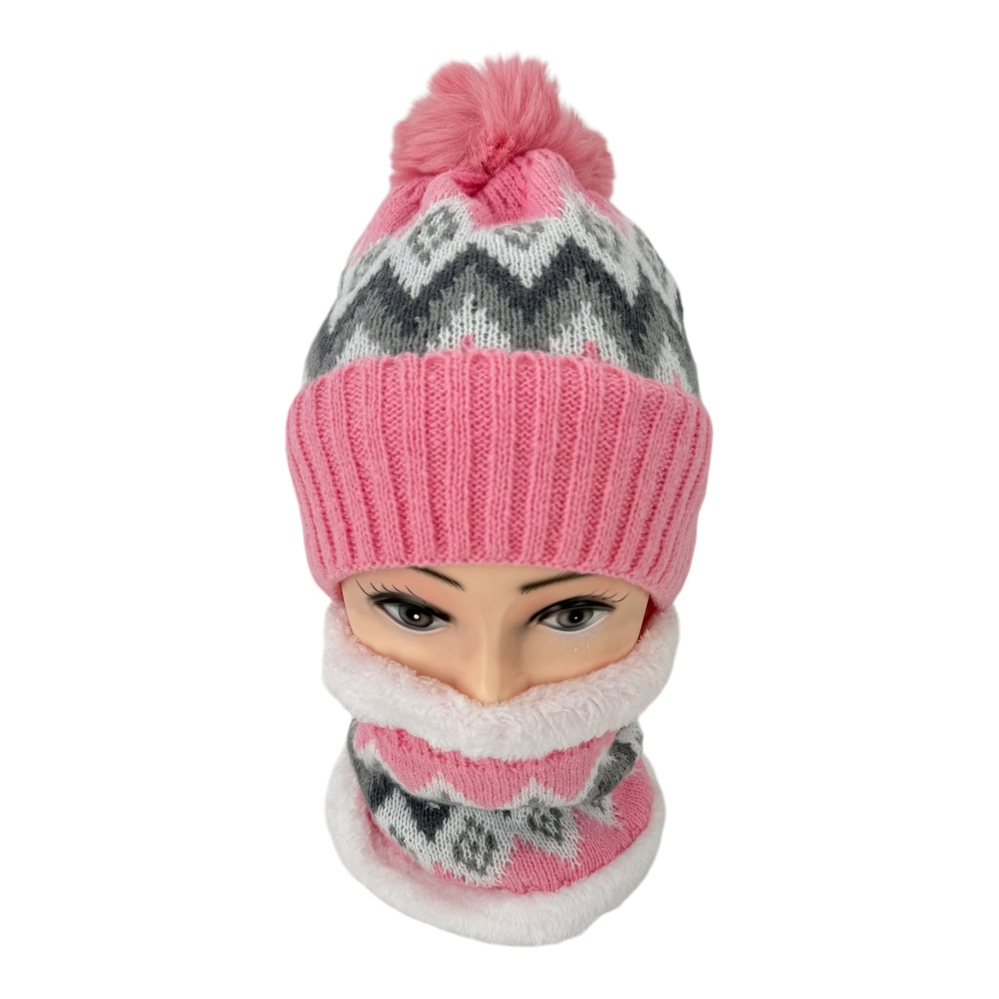 Pom Pom Knitted Beanie With Neck Warmer JH4730-5(12PCS)