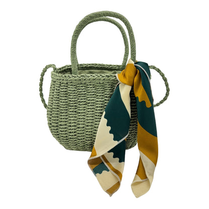 Rattan Beach Tote Shoulder Bag With Scarf BG4225-4. (1pc)