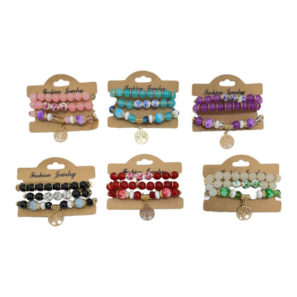 Natural Stone the Tree of Life Charm Bracelet Set BR4228-11 (12PC)