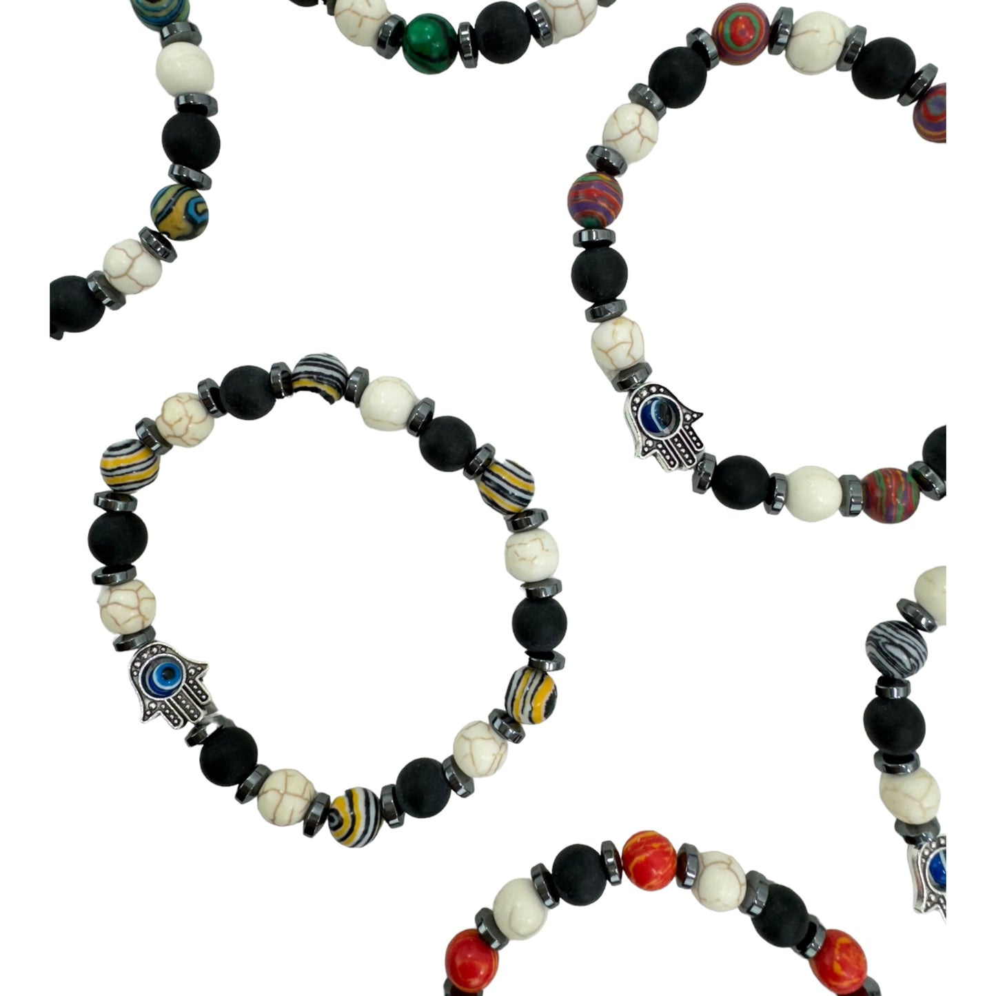 Natural Stone Hamsa Hand Bracelet BR4220-3 (12PC)