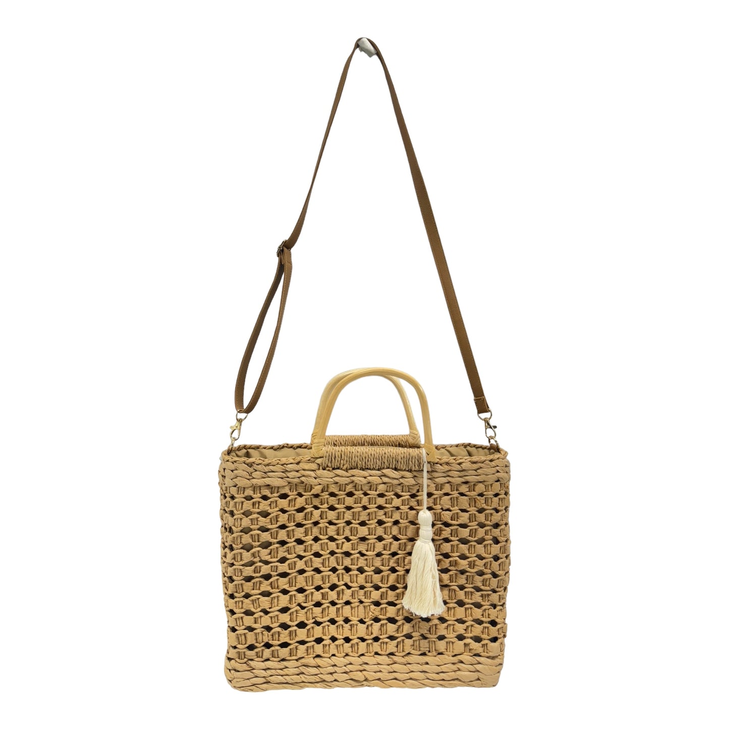Rattan Beach Tote Shoulder Bag With Tassel BG4225-2. (1pc)