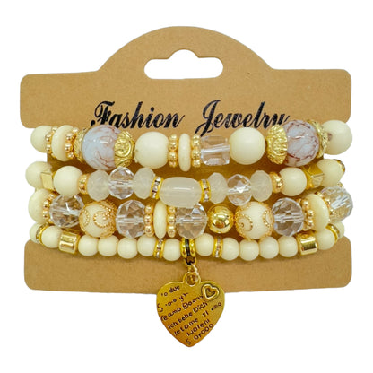 Natural Stone Heart Love Letter Charm Bracelet Set BR4228-5 (12PC)