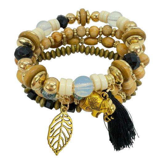 Natural Stone Leaf Elephant Charm Bracelet Set BR4228-6 (12PC)