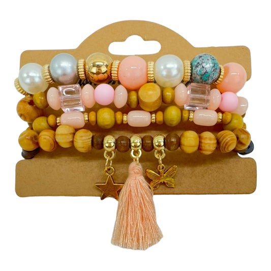 Natural Stone Star Charm Bracelet Set BR4228-8. (12PC)