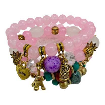 Natural Stone Multi Charm Bracelet Set BR4228-9 (12PC)