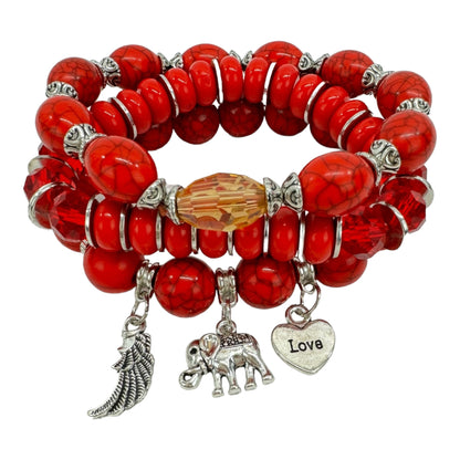 Natural Stone Elephant Charm Bracelet Set BR4228-17 (12PC)