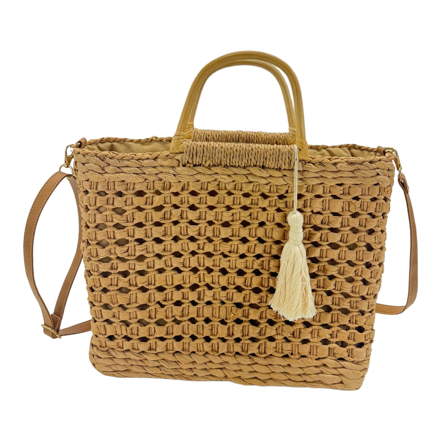 Rattan Beach Tote Shoulder Bag With Tassel BG4225-2. (1pc)