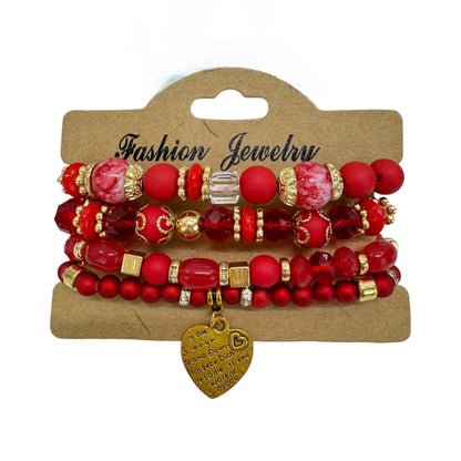 Natural Stone Heart Love Letter Charm Bracelet Set BR4228-5 (12PC)