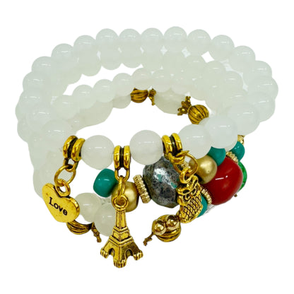 Natural Stone Multi Charm Bracelet Set BR4228-9 (12PC)