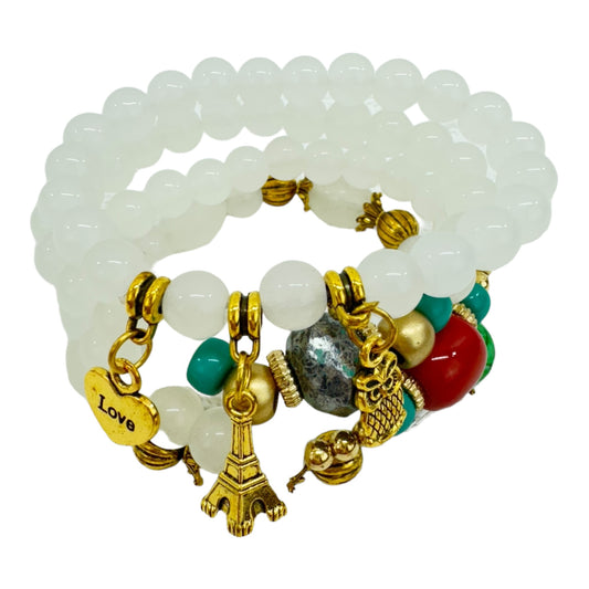 Natural Stone Multi Charm Bracelet Set BR4228-9. (12PC)