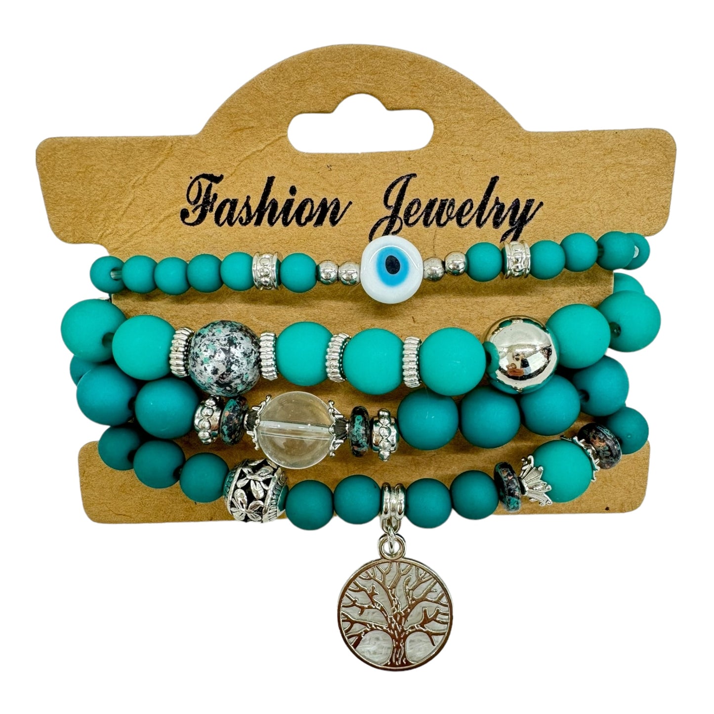 Natural Stone Evil Eye Bracelet Set BR4228-12 (12PC)