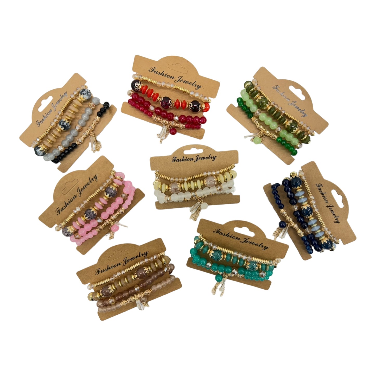 Natural Stone Crystal Charm Bracelet Set  BR4228-15 (12PC)