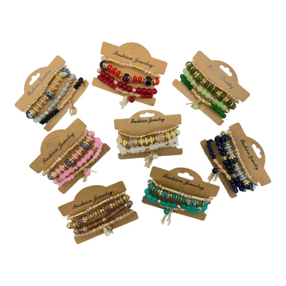 Natural Stone Crystal Charm Bracelet Set  BR4228-15 (12PC)