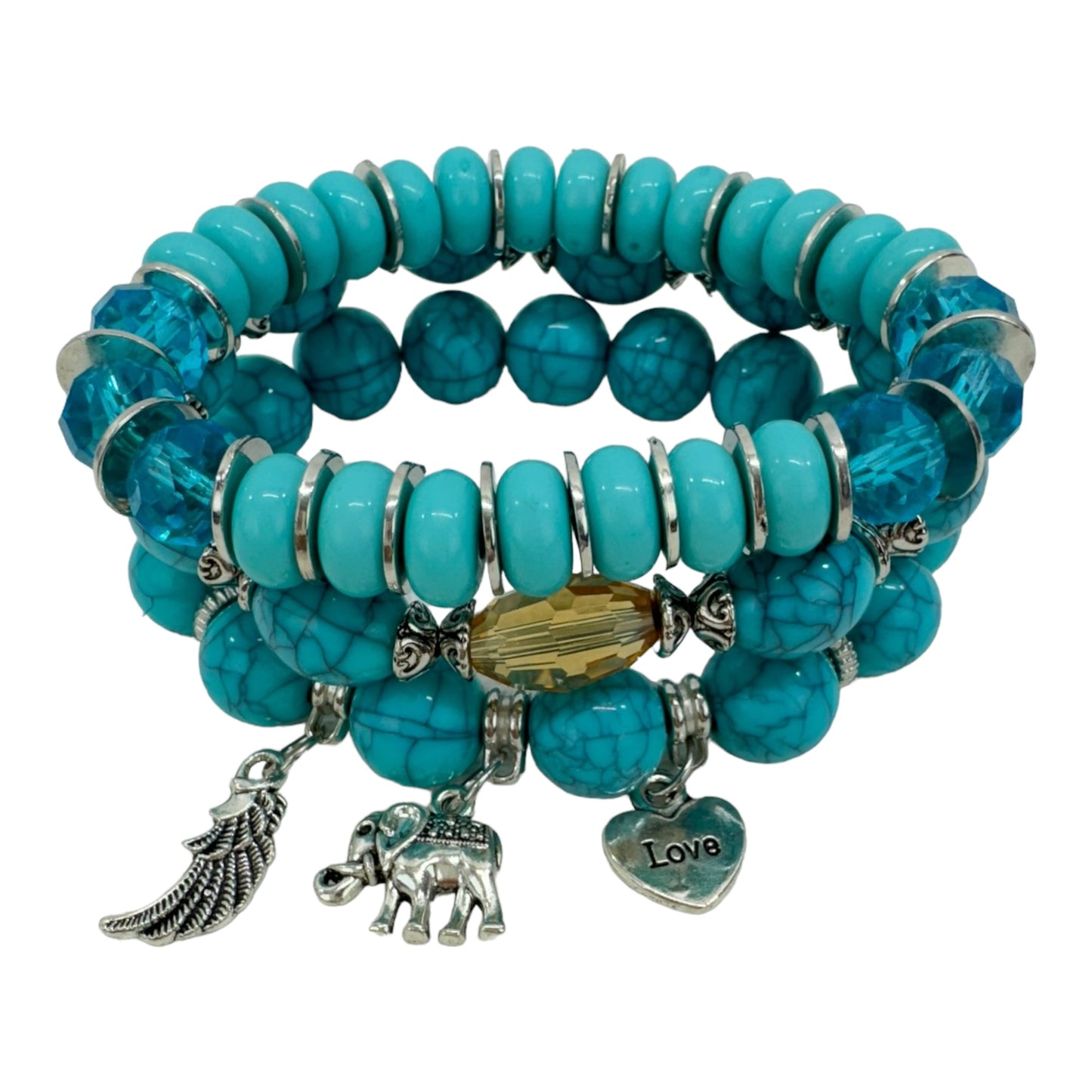 Natural Stone Elephant Charm Bracelet Set BR4228-17 (12PC)